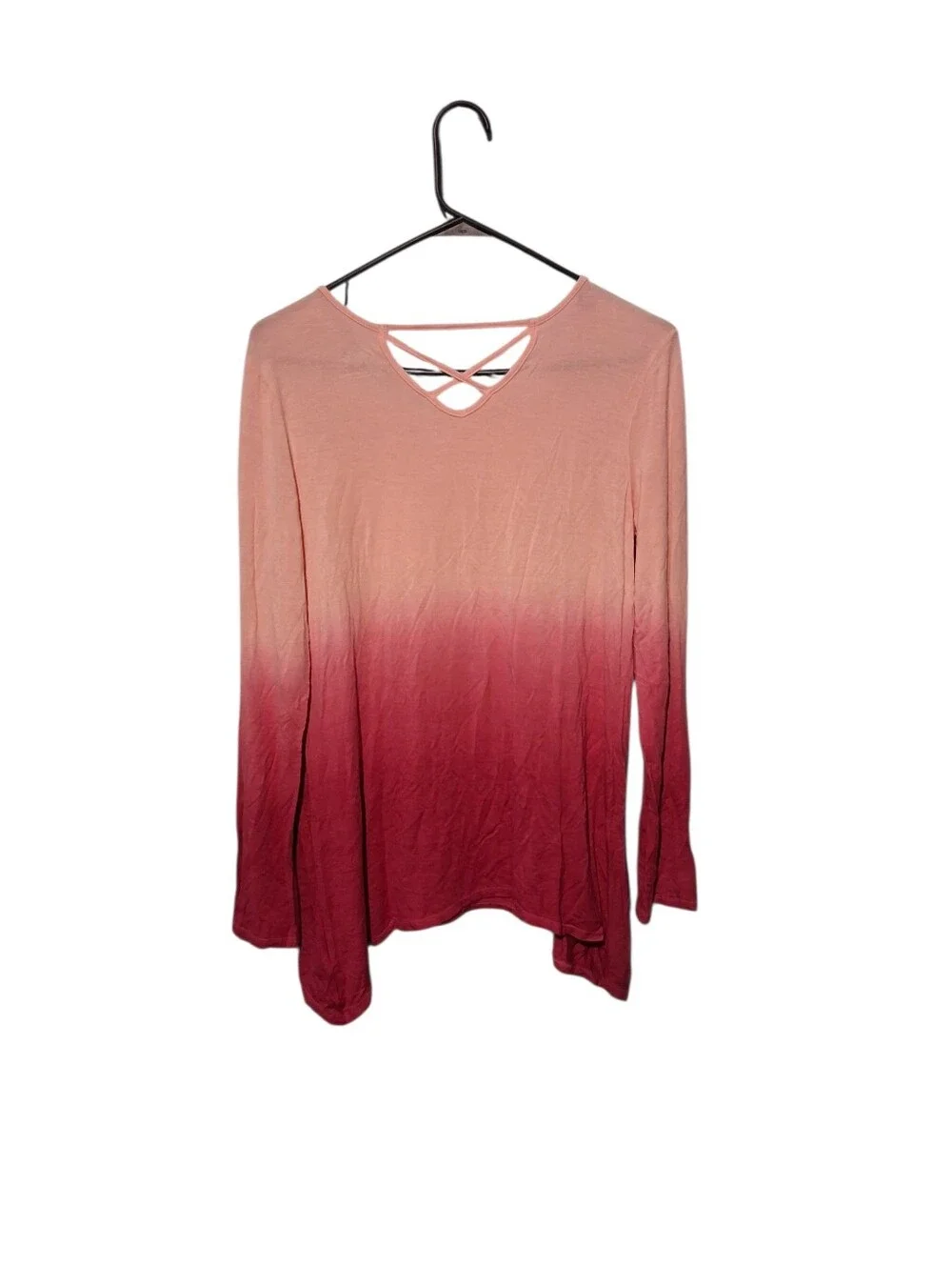 Justice Girls Pink Ombre Top Shirt Sequin Lace-Up Back Size 16 Long Sleeve